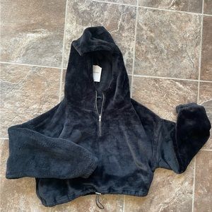 Forever 21 plush faux fur hooded cropped jacket